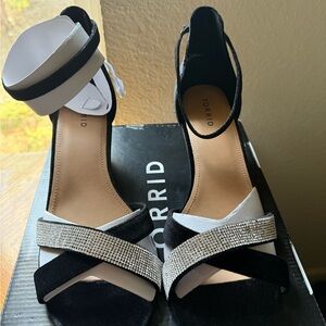 Torrid Black and White Heels with Sparkling Straps